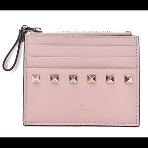 Valentino Rockstud Light PINK Card Holder Coin Purse Zip NwB!